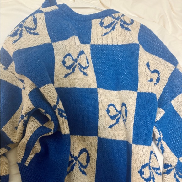NWOT: Lisa Says Gah Blue and Cream Checkered Cardigan - Picture 10 of 14